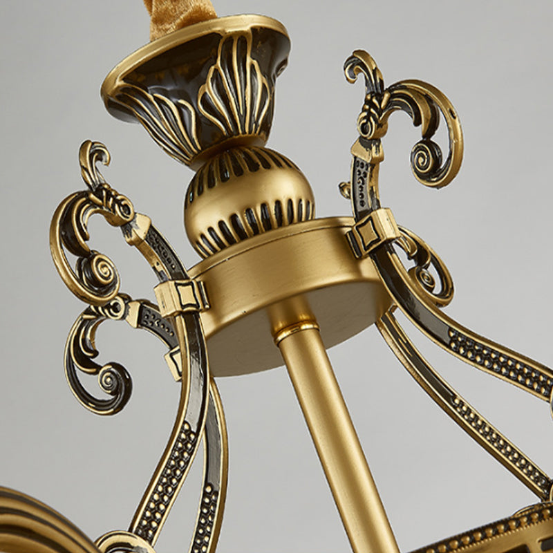 6/8 Lights Domed Chandelier with Mosaic Design White Glass Tiffany Pendant Light in Aged Brass Clearhalo 'Ceiling Lights' 'Chandeliers' 'Industrial' 'Middle Century Chandeliers' 'Tiffany Chandeliers' 'Tiffany close to ceiling' 'Tiffany' Lighting' 177332