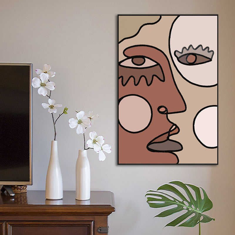 Nordic Style Characters Face Painting Kitchen Backsplash Wall Art Print in Brown Clearhalo 'Arts' 'Canvas Art' 1773363