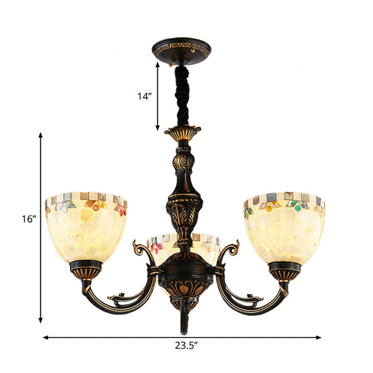 3 Lights Bowl Chandelier Light Beige Glass Traditional Pendant Lighting for Dining Room Clearhalo 'Ceiling Lights' 'Chandeliers' 'Industrial' 'Middle Century Chandeliers' 'Tiffany Chandeliers' 'Tiffany close to ceiling' 'Tiffany' Lighting' 177337