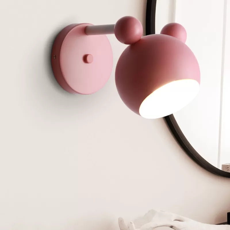 Rotatable Single Light Mouse Wall Light Nordic Stylish Metal Sconce Light for Study Room Pink Short Arm Clearhalo 'Wall Lamps & Sconces' 'Wall Lights' Lighting' 17736