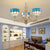 Baroque Bowl Ceiling Hanging Light with Curved Arm 3 Lights Stained Glass Chandelier in Blue Blue Clearhalo 'Ceiling Lights' 'Chandeliers' 'Industrial' 'Middle Century Chandeliers' 'Tiffany Chandeliers' 'Tiffany close to ceiling' 'Tiffany' Lighting' 177366