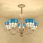 5 Lights Bowl Chandelier Light in Blue Mediterranean Glass Pendant Light for Hall Clearhalo 'Ceiling Lights' 'Chandeliers' 'Industrial' 'Middle Century Chandeliers' 'Tiffany Chandeliers' 'Tiffany close to ceiling' 'Tiffany' Lighting' 177372