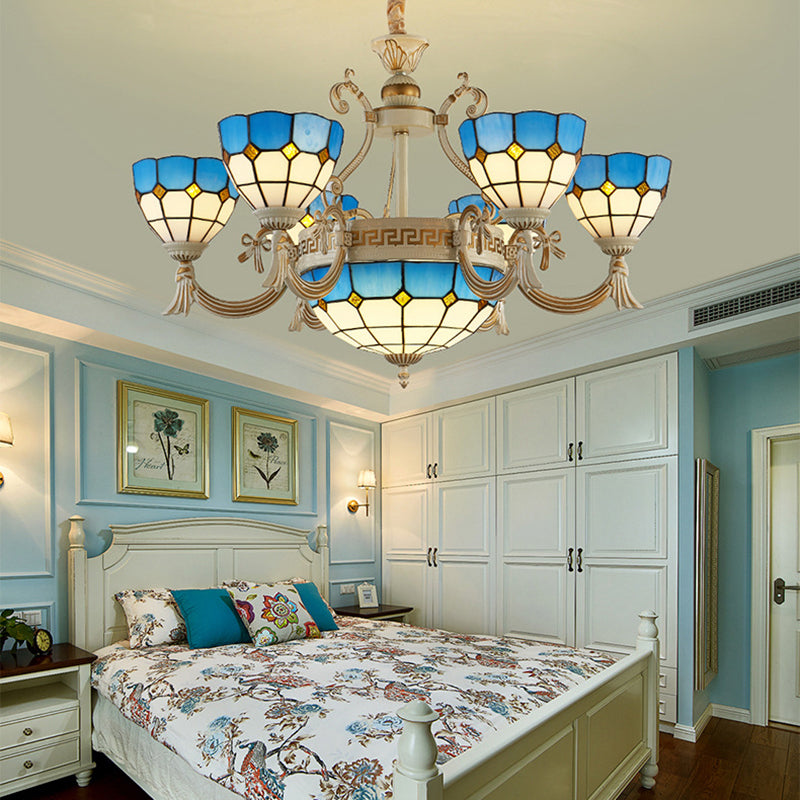 Mediterranean Domed Chandelier Lighting ,shopify 6/8 Lights Stained Glass Ceiling Lamp Blue for Bedroom 6 Blue Clearhalo 'Ceiling Lights' 'Chandeliers' 'Lighting' 177376_f5d9e91e-66e3-4066-b96f-669b51346d35