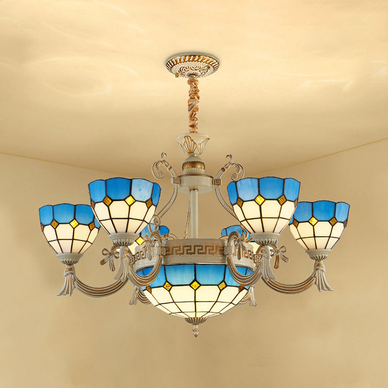 Mediterranean Domed Chandelier Lighting ,shopify 6/8 Lights Stained Glass Ceiling Lamp Blue for Bedroom Clearhalo 'Ceiling Lights' 'Chandeliers' 'Lighting' 177377_379dbdcb-2227-4972-b219-79803e18efb7