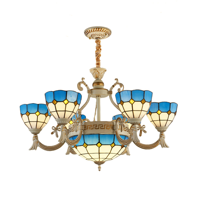 Mediterranean Domed Chandelier Lighting ,shopify 6/8 Lights Stained Glass Ceiling Lamp Blue for Bedroom Clearhalo 'Ceiling Lights' 'Chandeliers' 'Lighting' 177378_bac08c75-8668-4611-afcc-7f41710985e4