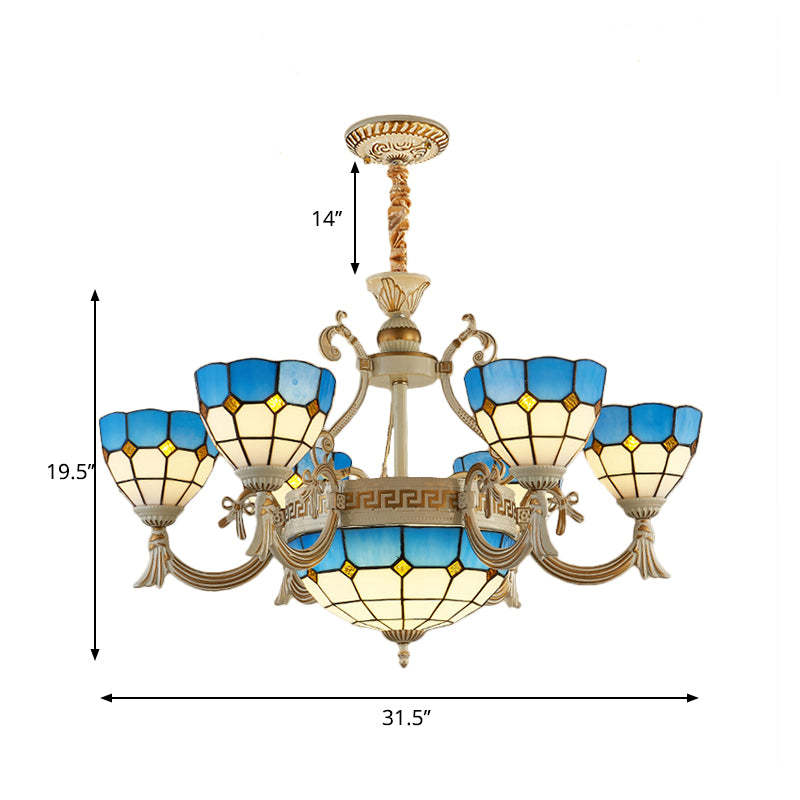 Mediterranean Domed Chandelier Lighting ,shopify 6/8 Lights Stained Glass Ceiling Lamp Blue for Bedroom Clearhalo 'Ceiling Lights' 'Chandeliers' 'Lighting' 177379_a3f6574c-eaed-4f26-aa57-14a5dcd39719