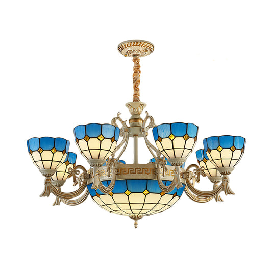 Mediterranean Domed Chandelier Lighting ,shopify 6/8 Lights Stained Glass Ceiling Lamp Blue for Bedroom Clearhalo 'Ceiling Lights' 'Chandeliers' 'Lighting' 177382_85bc37ad-afa2-46e8-a1c1-f29d0401cbae
