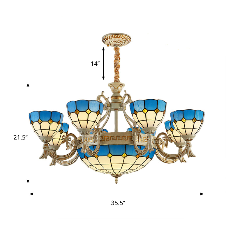 Mediterranean Domed Chandelier Lighting 6/8 Lights Stained Glass Ceiling Lamp Blue for Bedroom Clearhalo 'Ceiling Lights' 'Chandeliers' 'Industrial' 'Middle Century Chandeliers' 'Tiffany Chandeliers' 'Tiffany close to ceiling' 'Tiffany' Lighting' 177383