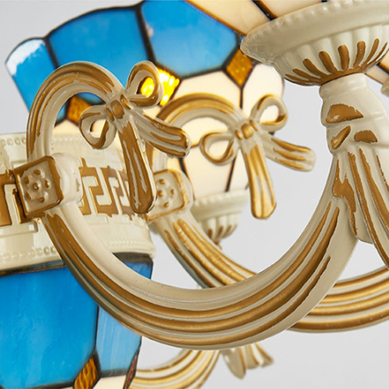 Mediterranean Domed Chandelier Lighting ,shopify 6/8 Lights Stained Glass Ceiling Lamp Blue for Bedroom Clearhalo 'Ceiling Lights' 'Chandeliers' 'Lighting' 177384_5986df24-e8ae-45b3-908c-1347c65e0568