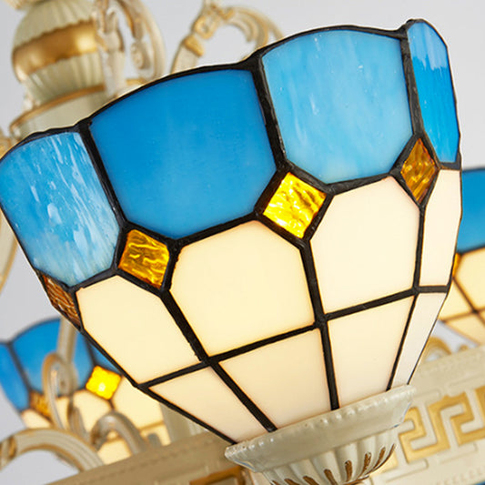 Mediterranean Domed Chandelier Lighting ,shopify 6/8 Lights Stained Glass Ceiling Lamp Blue for Bedroom Clearhalo 'Ceiling Lights' 'Chandeliers' 'Lighting' 177385_a3f14c64-07c6-4211-9947-03bb7183da37