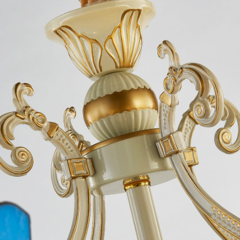 Mediterranean Domed Chandelier Lighting 6/8 Lights Stained Glass Ceiling Lamp Blue for Bedroom Clearhalo 'Ceiling Lights' 'Chandeliers' 'Industrial' 'Middle Century Chandeliers' 'Tiffany Chandeliers' 'Tiffany close to ceiling' 'Tiffany' Lighting' 177386