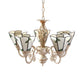 Green Leaf Chandelier Light with Beige Glass 5 Lights Rustic Hanging Ceiling Light for Hall Clearhalo 'Ceiling Lights' 'Chandeliers' 'Industrial' 'Middle Century Chandeliers' 'Tiffany Chandeliers' 'Tiffany close to ceiling' 'Tiffany' Lighting' 177407