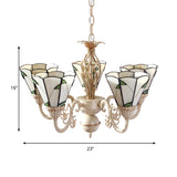 Green Leaf Chandelier Light with Beige Glass 5 Lights Rustic Hanging Ceiling Light for Hall Clearhalo 'Ceiling Lights' 'Chandeliers' 'Industrial' 'Middle Century Chandeliers' 'Tiffany Chandeliers' 'Tiffany close to ceiling' 'Tiffany' Lighting' 177408