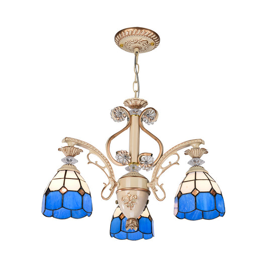Blue Glass Dome Chandelier with Adjustable Chain 3 Lights Pendant Lighting for Foyer Clearhalo 'Ceiling Lights' 'Chandeliers' 'Industrial' 'Middle Century Chandeliers' 'Tiffany Chandeliers' 'Tiffany close to ceiling' 'Tiffany' Lighting' 177430