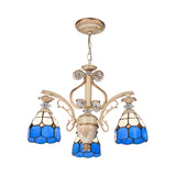 Blue Glass Dome Chandelier with Adjustable Chain 3 Lights Pendant Lighting for Foyer Clearhalo 'Ceiling Lights' 'Chandeliers' 'Industrial' 'Middle Century Chandeliers' 'Tiffany Chandeliers' 'Tiffany close to ceiling' 'Tiffany' Lighting' 177430