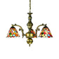 Stained Glass Rustic Geometric/Dragonfly/Sunflower Pendant Light with Adjustable Hanging Chain 3 Lights Chandelier in Antique Bronze Finish Clearhalo 'Ceiling Lights' 'Chandeliers' 'Industrial' 'Middle Century Chandeliers' 'Tiffany Chandeliers' 'Tiffany close to ceiling' 'Tiffany' Lighting' 177459
