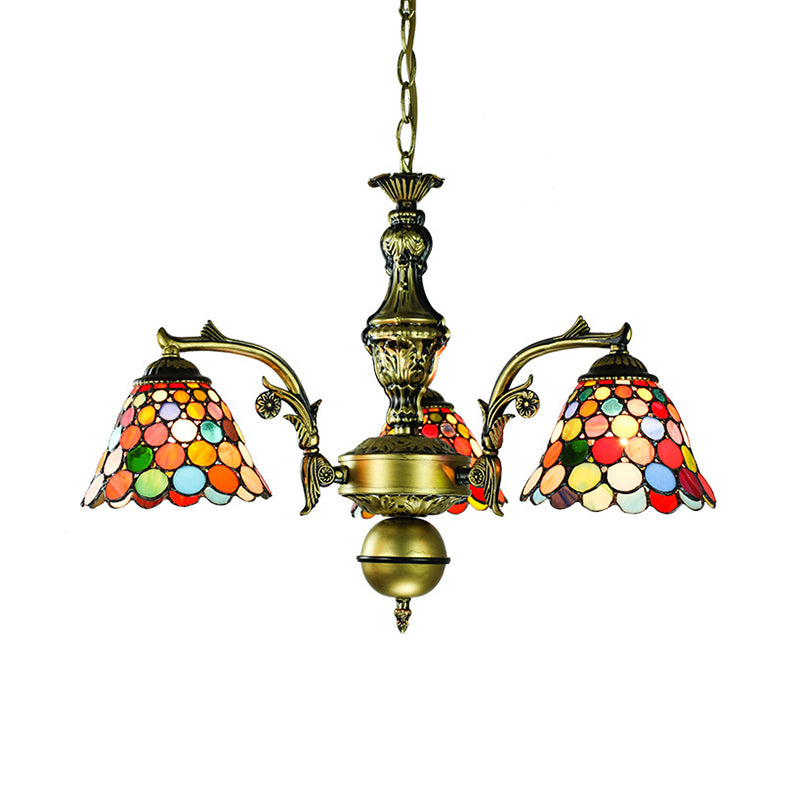 Stained Glass Rustic Geometric/Dragonfly/Sunflower Pendant Light with Adjustable Hanging Chain 3 Lights Chandelier in Antique Bronze Finish Clearhalo 'Ceiling Lights' 'Chandeliers' 'Industrial' 'Middle Century Chandeliers' 'Tiffany Chandeliers' 'Tiffany close to ceiling' 'Tiffany' Lighting' 177459