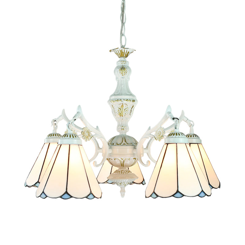 5 Lights Tiffany Flower/Square/Gem/Diamond Chandelier Light Stained Glass Indoor Lighting for Foyer with Adjustable Chain in Blue Clearhalo 'Ceiling Lights' 'Chandeliers' 'Industrial' 'Middle Century Chandeliers' 'Tiffany Chandeliers' 'Tiffany close to ceiling' 'Tiffany' Lighting' 177540