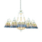 Mediterranean Cone Chandelier Light Fixture 9 Lights Stained Glass Suspension Pendant in Blue with Flower/Square/Diamond/Gem Pattern Clearhalo 'Ceiling Lights' 'Chandeliers' 'Industrial' 'Middle Century Chandeliers' 'Tiffany Chandeliers' 'Tiffany close to ceiling' 'Tiffany' Lighting' 177549