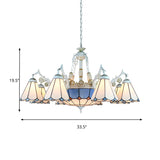 Stained Glass White Hanging Chandelier 11 Lights Tiffany Pendant Ceiling Light with Flower/Square/Diamond/Gem Pattern Clearhalo 'Ceiling Lights' 'Chandeliers' 'Industrial' 'Middle Century Chandeliers' 'Tiffany Chandeliers' 'Tiffany close to ceiling' 'Tiffany' Lighting' 177567