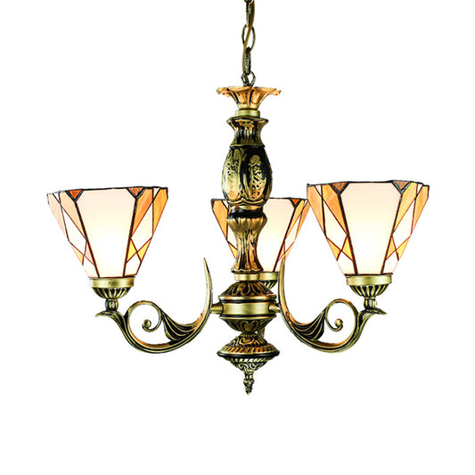 Conical Hanging Chandelier with Adjustable Chain Stained Glass Vintage Hanging Ceiling Light in Yellow Clearhalo 'Ceiling Lights' 'Chandeliers' 'Industrial' 'Middle Century Chandeliers' 'Tiffany Chandeliers' 'Tiffany close to ceiling' 'Tiffany' Lighting' 177584