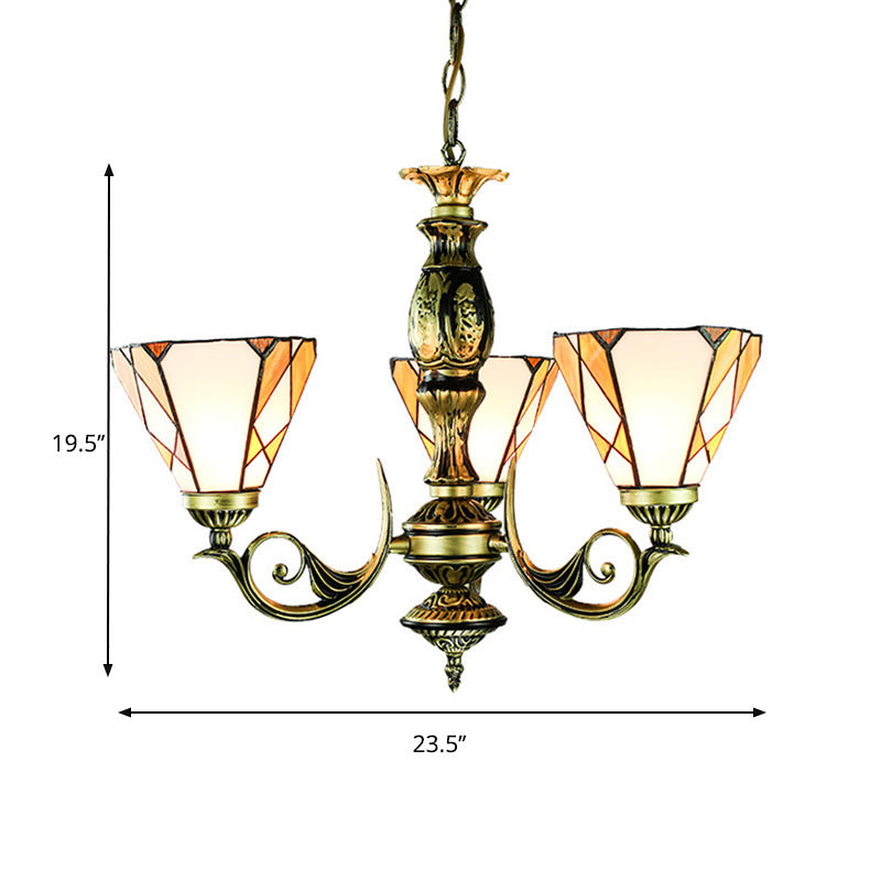 Conical Hanging Chandelier with Adjustable Chain Stained Glass Vintage Hanging Ceiling Light in Yellow Clearhalo 'Ceiling Lights' 'Chandeliers' 'Industrial' 'Middle Century Chandeliers' 'Tiffany Chandeliers' 'Tiffany close to ceiling' 'Tiffany' Lighting' 177585