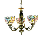 Stained Glass Pendant Lamp with Bowl Shade 3 Lights Rustic Chandelier Lighting in Multi Color Clearhalo 'Ceiling Lights' 'Chandeliers' 'Industrial' 'Middle Century Chandeliers' 'Tiffany Chandeliers' 'Tiffany close to ceiling' 'Tiffany' Lighting' 177594