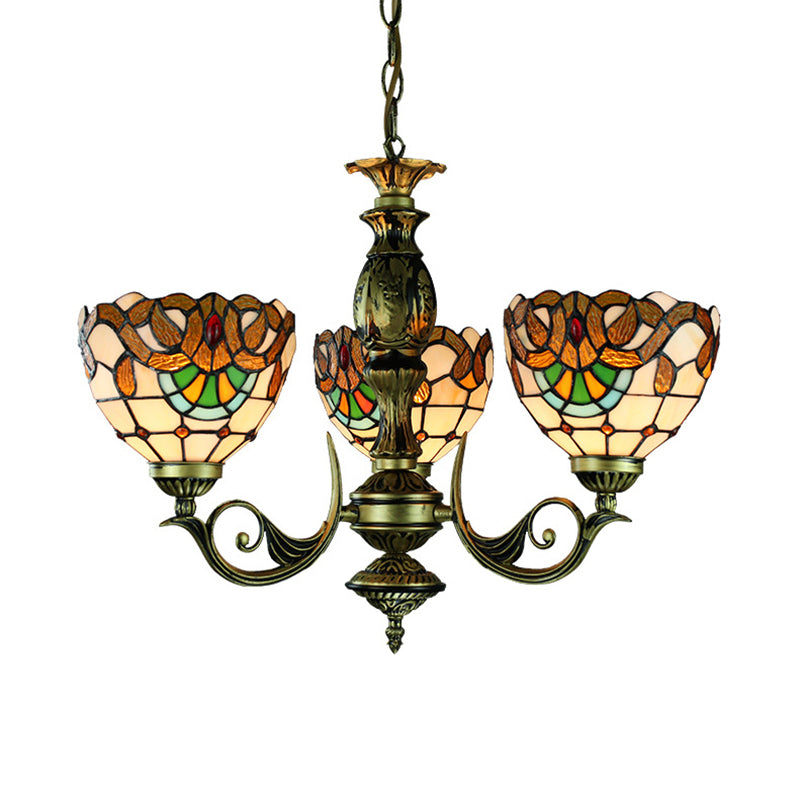 Victorian Bowl Chandelier Lighting Stained Glass 3 Lights Indoor Pendant Light for Dining Room Clearhalo 'Ceiling Lights' 'Chandeliers' 'Close To Ceiling Lights' 'Industrial' 'Middle Century Chandeliers' 'Tiffany Chandeliers' 'Tiffany close to ceiling' 'Tiffany' Lighting' 177598