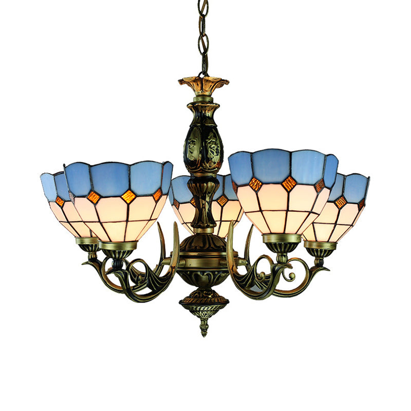 Tiffany Bowl Hanging Ceiling Light Stained Glass 5 Lights Chandelier Lighting for Dining Room Clearhalo 'Ceiling Lights' 'Chandeliers' 'Industrial' 'Middle Century Chandeliers' 'Tiffany Chandeliers' 'Tiffany close to ceiling' 'Tiffany' Lighting' 177602