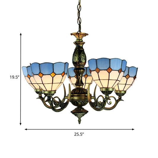 Tiffany Bowl Hanging Ceiling Light Stained Glass 5 Lights Chandelier Lighting for Dining Room Clearhalo 'Ceiling Lights' 'Chandeliers' 'Industrial' 'Middle Century Chandeliers' 'Tiffany Chandeliers' 'Tiffany close to ceiling' 'Tiffany' Lighting' 177603