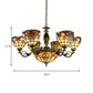 Victorian Style Domed Pendant Lamp 11 Light Stained Glass Ceiling Chandelier in Beige for Living Room Clearhalo 'Ceiling Lights' 'Chandeliers' 'Industrial' 'Middle Century Chandeliers' 'Tiffany Chandeliers' 'Tiffany close to ceiling' 'Tiffany' Lighting' 177631