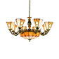 Bowl Ceiling Chandelier 11 Lights Stained Glass Vintage Pendant Lighting in Yellow Clearhalo 'Ceiling Lights' 'Chandeliers' 'Close To Ceiling Lights' 'Industrial' 'Middle Century Chandeliers' 'Tiffany Chandeliers' 'Tiffany close to ceiling' 'Tiffany' Lighting' 177638