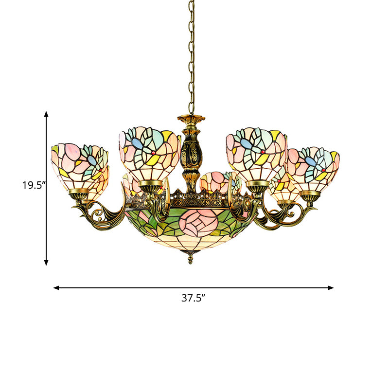 Flower and Bowl Pendant Lighting Stained Glass Lodge Loft Chandelier Lamp for Living Room Clearhalo 'Ceiling Lights' 'Chandeliers' 'Industrial' 'Middle Century Chandeliers' 'Tiffany Chandeliers' 'Tiffany close to ceiling' 'Tiffany' Lighting' 177643