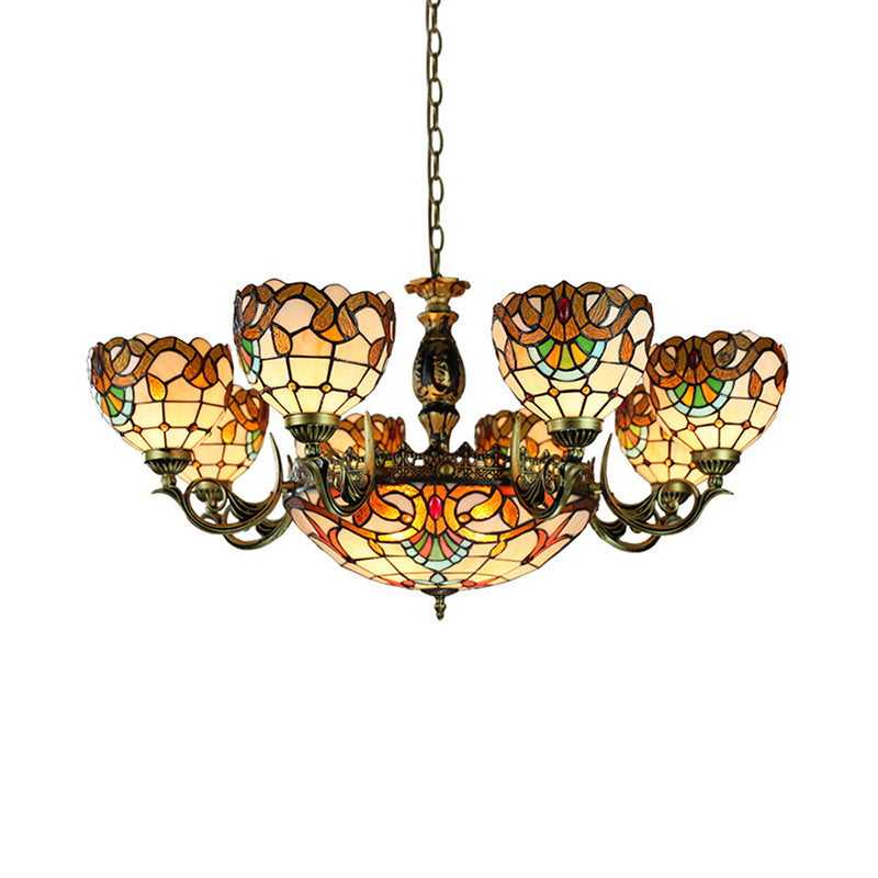 Multi Light Domed Chandelier Lamp with Metal Chain Height Adjustable Stained Glass Pendant Light Clearhalo 'Ceiling Lights' 'Chandeliers' 'Industrial' 'Middle Century Chandeliers' 'Tiffany Chandeliers' 'Tiffany close to ceiling' 'Tiffany' Lighting' 177646
