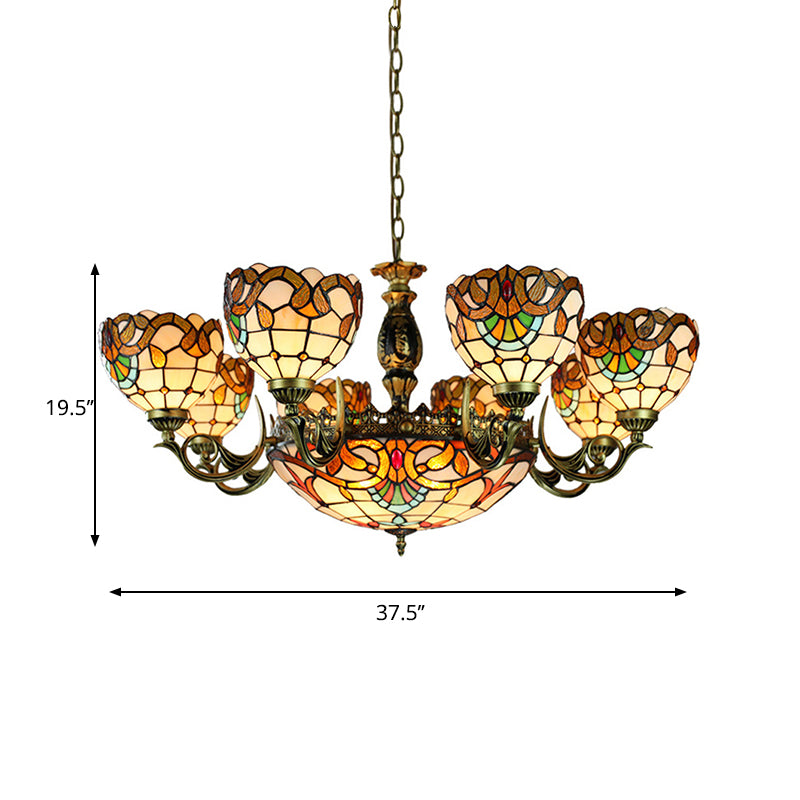 Multi Light Domed Chandelier Lamp with Metal Chain Height Adjustable Stained Glass Pendant Light Clearhalo 'Ceiling Lights' 'Chandeliers' 'Industrial' 'Middle Century Chandeliers' 'Tiffany Chandeliers' 'Tiffany close to ceiling' 'Tiffany' Lighting' 177647