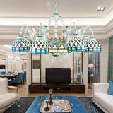 Stained Glass Wire Mesh/Mediterranean/Gem/Flower Chandelier Lamp Tiffany 11 Lights White Pendant Light White Gem Clearhalo 'Ceiling Lights' 'Chandeliers' 'Industrial' 'Middle Century Chandeliers' 'Tiffany Chandeliers' 'Tiffany close to ceiling' 'Tiffany' Lighting' 177690