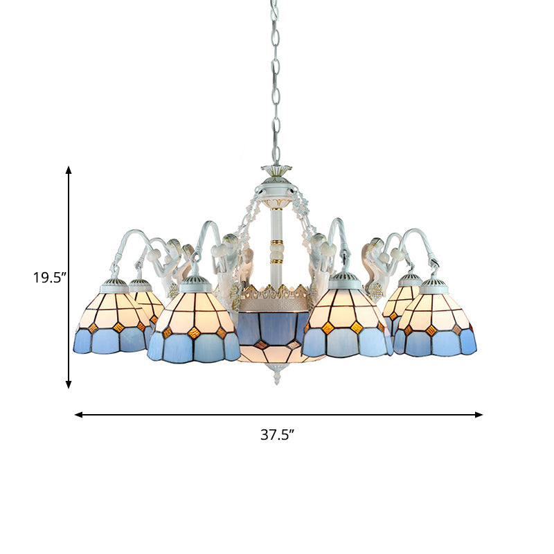 Stained Glass Wire Mesh/Mediterranean/Gem/Flower Chandelier Lamp Tiffany 11 Lights White Pendant Light Clearhalo 'Ceiling Lights' 'Chandeliers' 'Industrial' 'Middle Century Chandeliers' 'Tiffany Chandeliers' 'Tiffany close to ceiling' 'Tiffany' Lighting' 177699