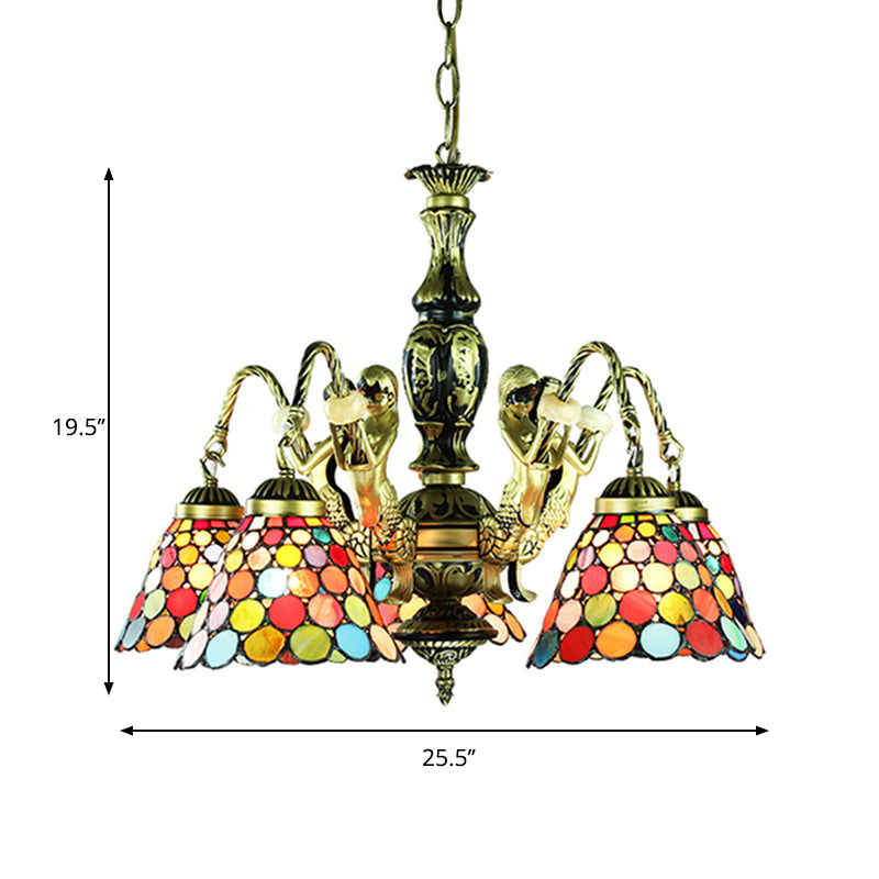 5 Lights Ceiling Light Tiffany Style Bell Shade Stained Glass Hanging Chandelier in Antique Bronze for Bedroom Clearhalo 'Ceiling Lights' 'Chandeliers' 'Industrial' 'Middle Century Chandeliers' 'Tiffany Chandeliers' 'Tiffany close to ceiling' 'Tiffany' Lighting' 177707
