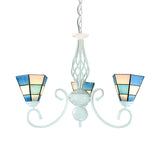 Cone Shade Foyer Pendant Light with Metal Chain Mediterranean Blue Glass Chandelier Lamp Clearhalo 'Ceiling Lights' 'Chandeliers' 'Industrial' 'Middle Century Chandeliers' 'Tiffany Chandeliers' 'Tiffany close to ceiling' 'Tiffany' Lighting' 177740