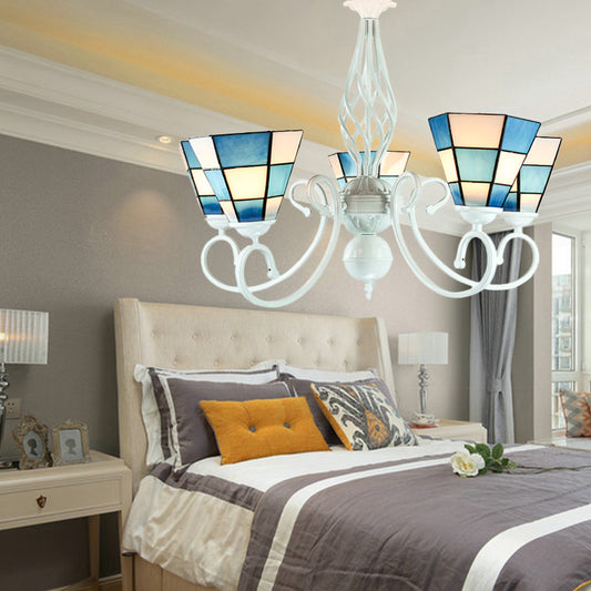 Cone Hanging Ceiling Light Mosaic Modern Style 3 Lights Glass Chandelier in Blue for Dining Room Blue Clearhalo 'Ceiling Lights' 'Chandeliers' 'Industrial' 'Middle Century Chandeliers' 'Tiffany Chandeliers' 'Tiffany close to ceiling' 'Tiffany' Lighting' 177742