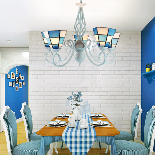 Cone Hanging Ceiling Light Mosaic Modern Style 3 Lights Glass Chandelier in Blue for Dining Room Clearhalo 'Ceiling Lights' 'Chandeliers' 'Industrial' 'Middle Century Chandeliers' 'Tiffany Chandeliers' 'Tiffany close to ceiling' 'Tiffany' Lighting' 177743