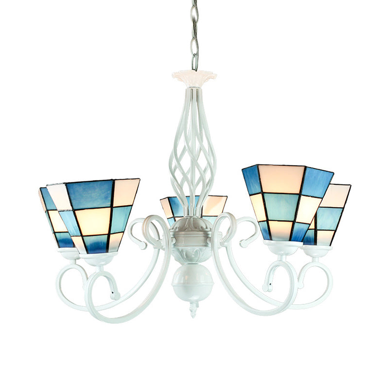 Cone Hanging Ceiling Light Mosaic Modern Style 3 Lights Glass Chandelier in Blue for Dining Room Clearhalo 'Ceiling Lights' 'Chandeliers' 'Industrial' 'Middle Century Chandeliers' 'Tiffany Chandeliers' 'Tiffany close to ceiling' 'Tiffany' Lighting' 177744