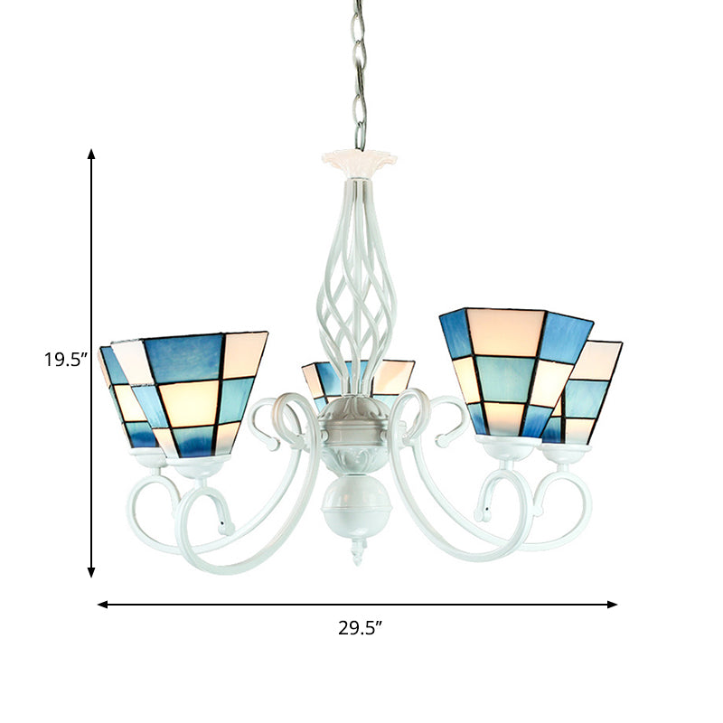 Cone Hanging Ceiling Light Mosaic Modern Style 3 Lights Glass Chandelier in Blue for Dining Room Clearhalo 'Ceiling Lights' 'Chandeliers' 'Industrial' 'Middle Century Chandeliers' 'Tiffany Chandeliers' 'Tiffany close to ceiling' 'Tiffany' Lighting' 177745