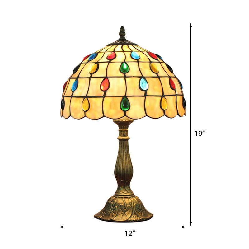 12"/8" Wide Shell Umbrella Desk Lamp with Teardrop Jewelry Classic Tiffany Table Light in Beige for Bedroom Clearhalo 'Lamps' 'Table Lamps' Lighting' 177783