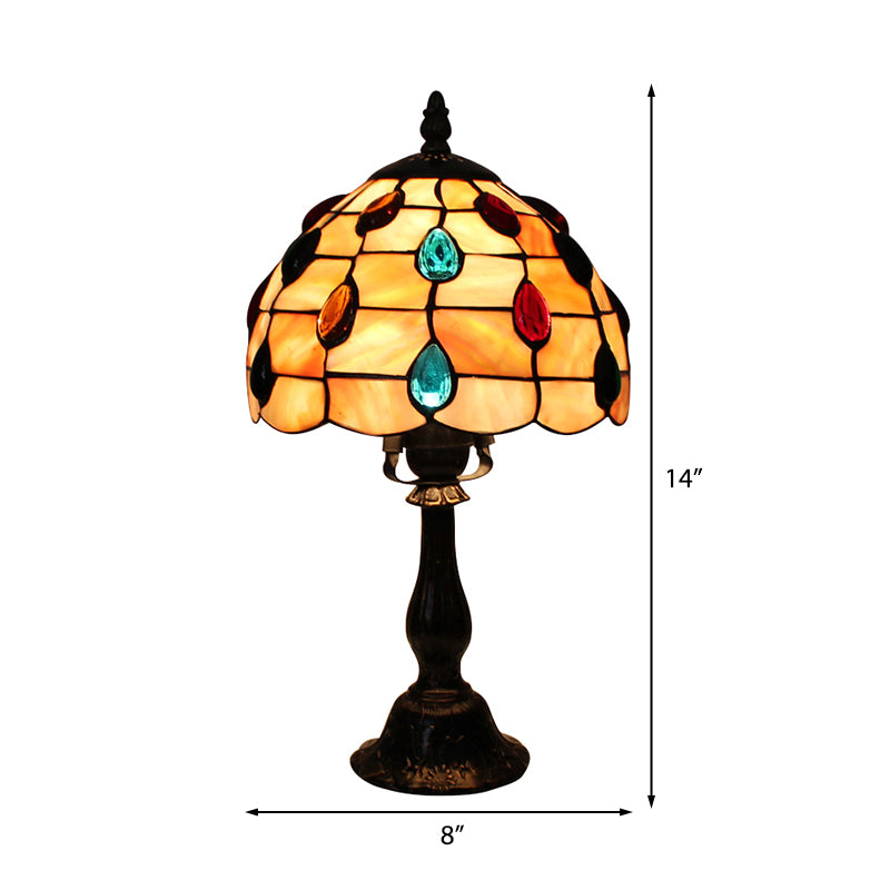 12"/8" Wide Shell Umbrella Desk Lamp with Teardrop Jewelry Classic Tiffany Table Light in Beige for Bedroom Clearhalo 'Lamps' 'Table Lamps' Lighting' 177786