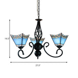 Nautical Pyramid Hanging Chandelier 3 Lights Blue Glass Dining Room Pendant Light Clearhalo 'Ceiling Lights' 'Chandeliers' 'Industrial' 'Middle Century Chandeliers' 'Tiffany Chandeliers' 'Tiffany close to ceiling' 'Tiffany' Lighting' 177801