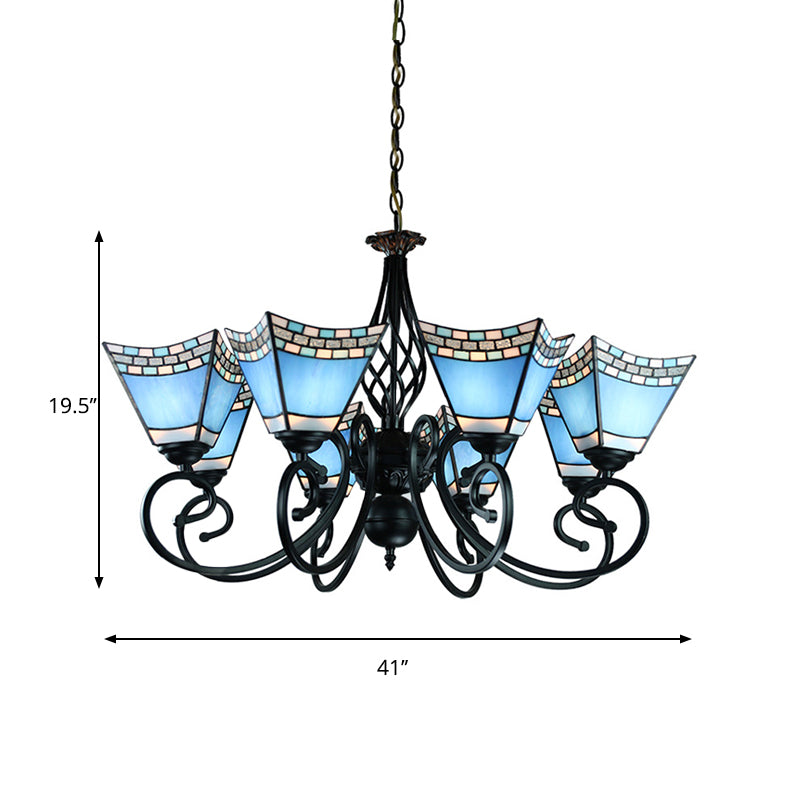 Nautical Blue Chandelier with Pyramid Shade Stained Glass Multi Glass Living Room Lighting Clearhalo 'Ceiling Lights' 'Chandeliers' 'Industrial' 'Middle Century Chandeliers' 'Tiffany Chandeliers' 'Tiffany close to ceiling' 'Tiffany' Lighting' 177809