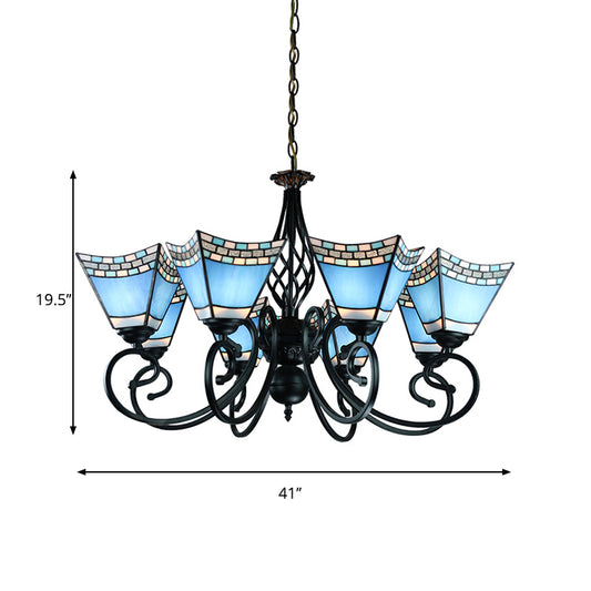 Nautical Blue Chandelier with Pyramid Shade Stained Glass Multi Glass Living Room Lighting Clearhalo 'Ceiling Lights' 'Chandeliers' 'Industrial' 'Middle Century Chandeliers' 'Tiffany Chandeliers' 'Tiffany close to ceiling' 'Tiffany' Lighting' 177809