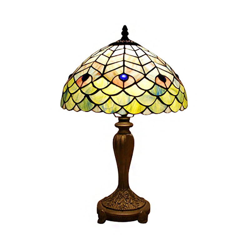 Tiffany Creative Peacock Reading Light Stained Glass Desk Light in Green for Cloth Shop Clearhalo 'Lamps' 'Table Lamps' Lighting' 177812