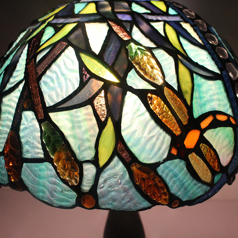Restaurant Plug In Desk Light Stained Glass 1 Head Tiffany Rustic Reading Light with Peacock Tail/Dragonfly Design in Green Clearhalo 'Lamps' 'Table Lamps' Lighting' 177854